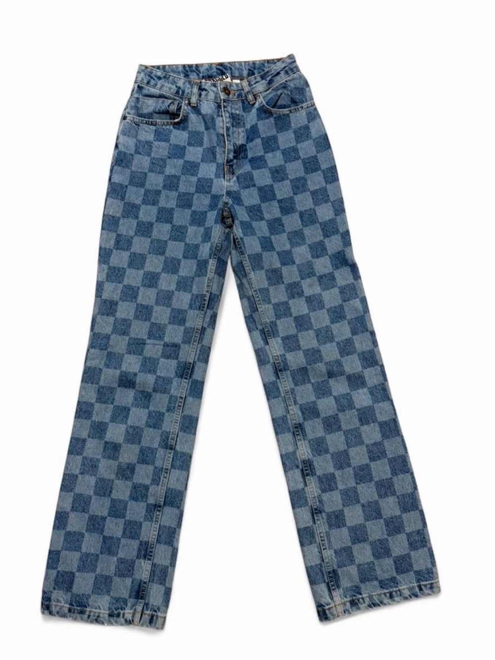 The Ragged Priest Blue Checkerboard Wide-Leg Jeans